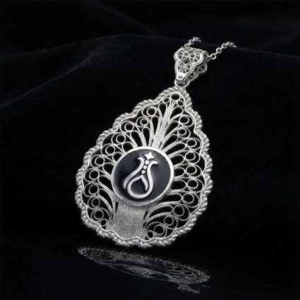 Telkari Damla Gümüş Kadın Kolye - Serhendi Logolu M2 Siyah - Serhendi Logolu Ürünler