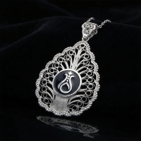 Telkari Damla Gümüş Kadın Kolye - Serhendi Logolu M2 Siyah - 1