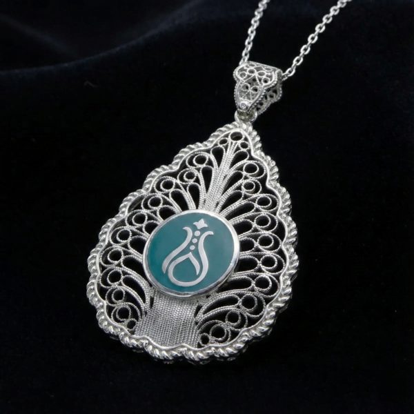 Telkari Damla Gümüş Kadın Kolye - Serhendi Logolu M2 Turkuaz - 1