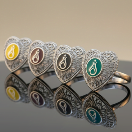 Telkari Kalp Gümüş Kadın Yüzük - Serhendi Logolu M1 Bordo - Serhendi Logolu Ürünler (1)