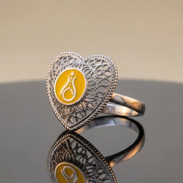 Telkari Kalp Gümüş Kadın Yüzük - Serhendi Logolu M1 Sarı - 1