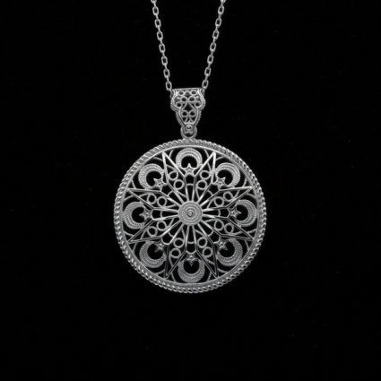 Telkari Yuvarlak Gümüş Kadın Kolye - M4 - Logosuz Ürünler