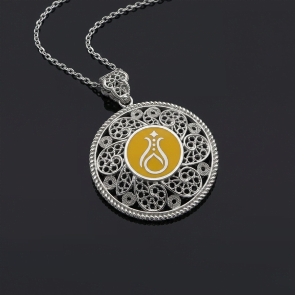 Telkari Yuvarlak Gümüş Kadın Kolye - Serhendi Logolu M3 Sarı - 1