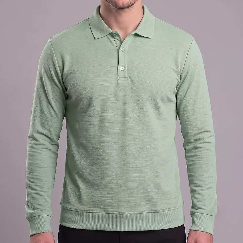 Yakalı Jakarlı Sweatshirt Fıstık Rengi CHT - 1