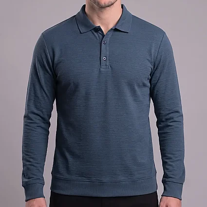Yakalı Jakarlı Sweatshirt İndigo Rengi CHT