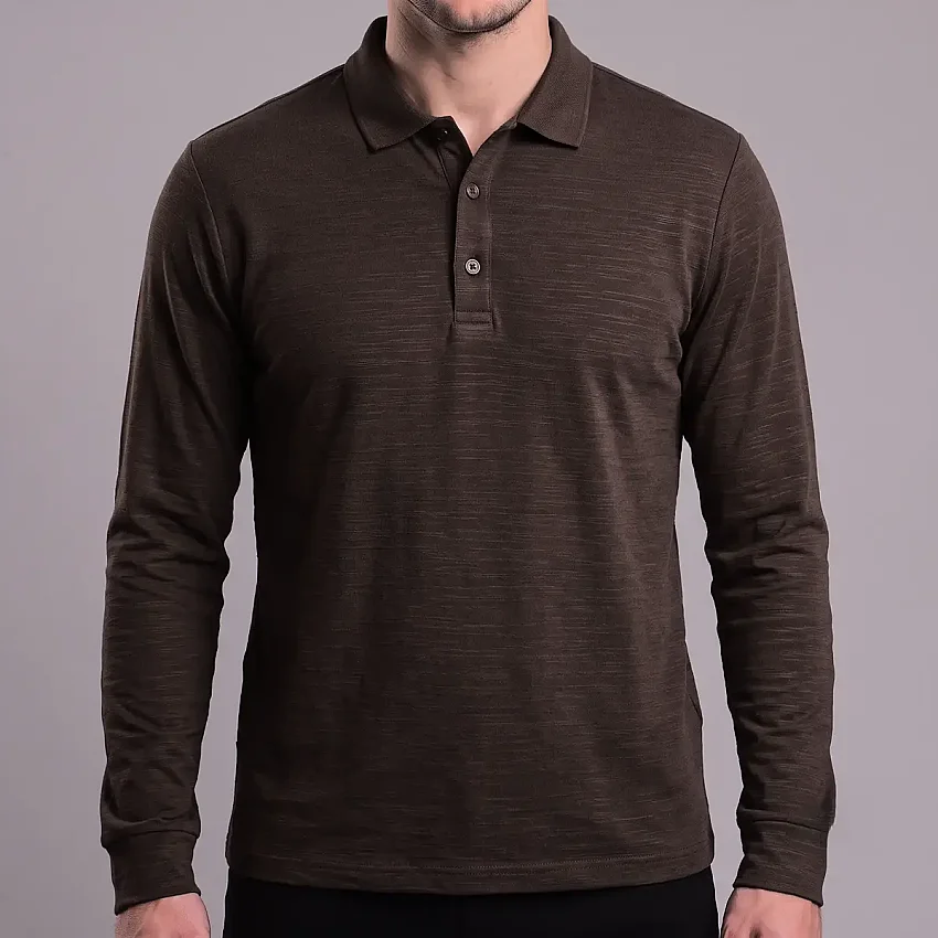 Yakalı Jakarlı Sweatshirt Kahverengi CHT - 1