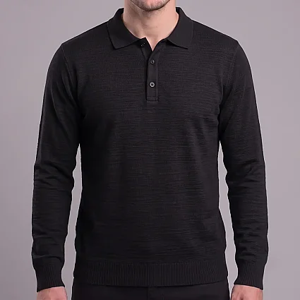 Yakalı Jakarlı Sweatshirt Siyah CHT
