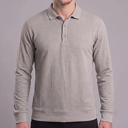 Yakalı Jakarlı Sweatshirt Taş Rengi CHT