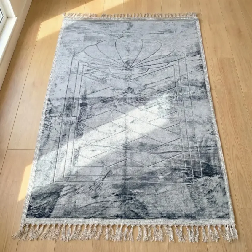 Yumuşak Peluş Seccade Kaymaz Taban 80x120 Gri M1 - 1